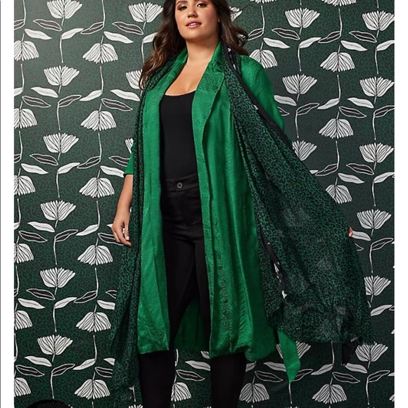 Torrid 2X Sylvia Mollie Green Jacquard Leopard Print Trench Coat NWT - Picture 7 of 8